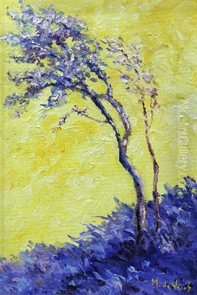 Yellow Sky And Tree Oil Painting by Abraham de Vries