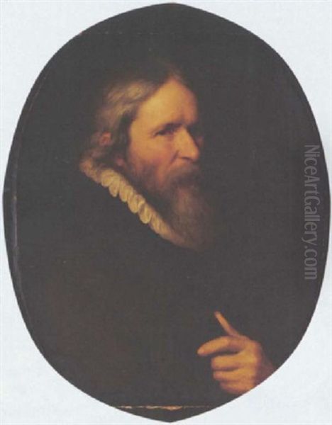 A Portrait Of A Bearded Man Wearing A Black Coat With A White Collar Oil Painting by Abraham de Vries