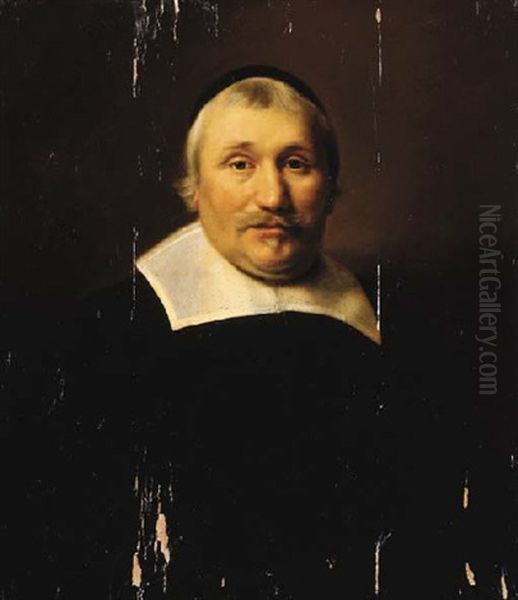 Portrait Of A Parson Wearing Black Costume With Lace Collar And Black Cap Oil Painting by Abraham de Vries