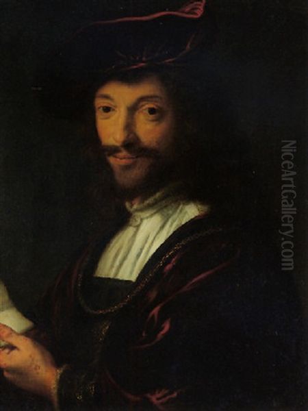 Portrait Of A Gentleman Wearing A Red Velvet Beret And Gown Oil Painting by Abraham de Vries