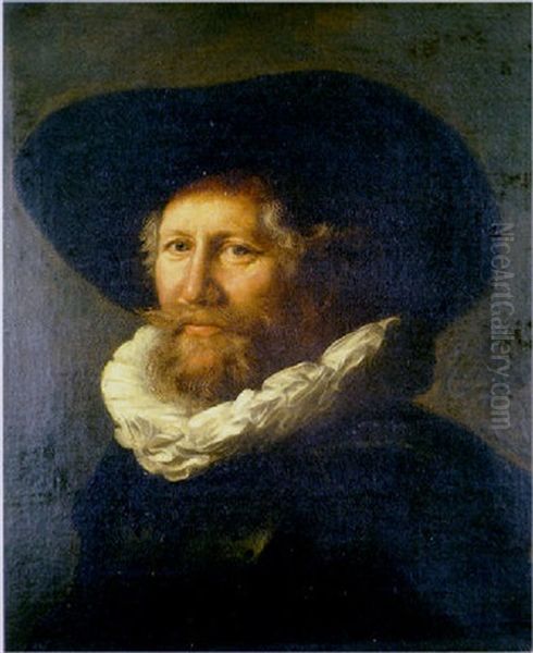 Portrait Of A Gentleman, In A Black Hat With A White Ruff Collar Oil Painting by Abraham de Vries