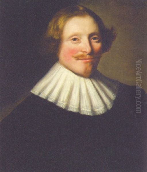 Portrait Of A Gentleman In Black Costume And A White Collar Oil Painting by Abraham de Vries