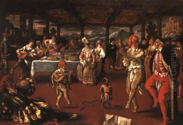 A Masked Feast Oil Painting by Dirck De Vries