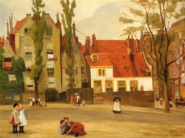 Playing Children On A Square In Amsterdam Oil Painting by Henriette de (Susanna Cornelia) Vries