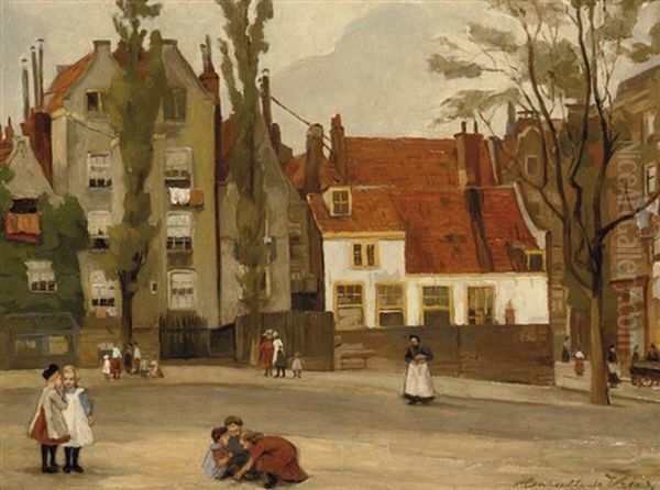 Children Playing On A Square Oil Painting by Henriette de (Susanna Cornelia) Vries