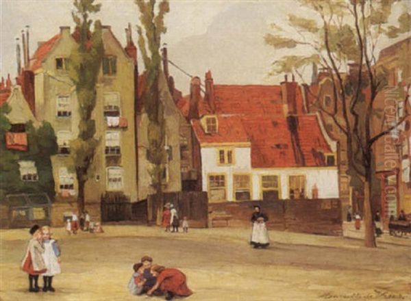 Children Playing In Front Of Houses Oil Painting by Henriette de (Susanna Cornelia) Vries