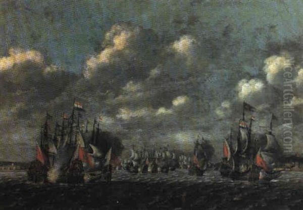 Sjoslag Mellan Svenska Och Hollandska Fartyg Oil Painting by Jakob Feyt de Vries