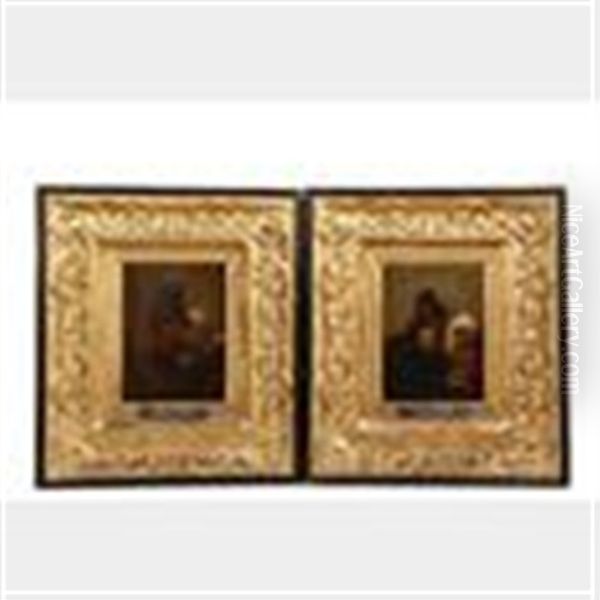 Two Genre Scenes Of Peasant Life Oil Painting by Jansz van Vries