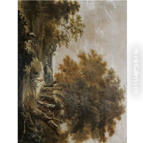 A Wooded Landscape With A Rider On A Path Conversing With A Peasant Girl Oil Painting by Jansz van Vries