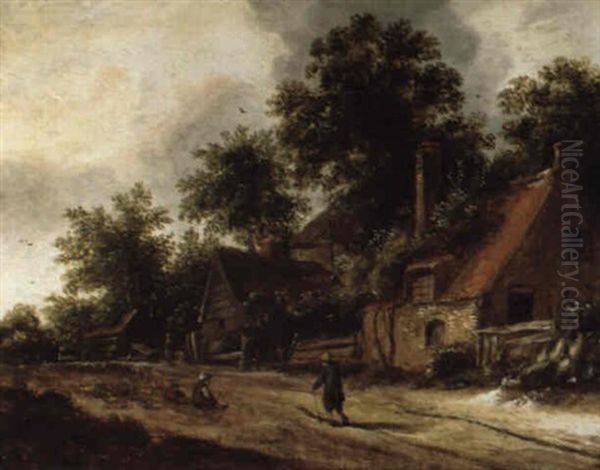 Bauernhauser An Einem Waldweg Oil Painting by Jansz van Vries