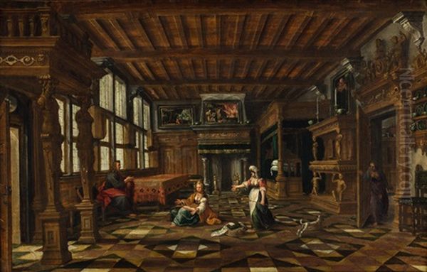 Interior With Christ In The House Of Martha And Maria Oil Painting by Paul Vredemann van de Vries