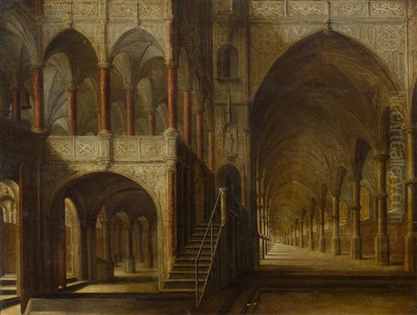 Church Interior Oil Painting by Paul Vredemann van de Vries