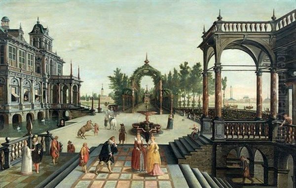 Scene Galante Dans Un Decor Palatial Oil Painting by Paul Vredemann van de Vries