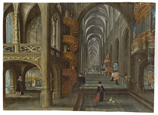 Kircheninterieur Mit Wendeltreppe Oil Painting by Paul Vredemann van de Vries