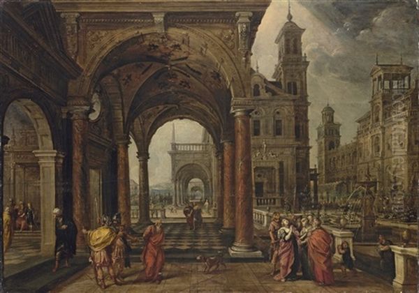 A Capriccio, With Daniel Demanding Justice For Susannah Oil Painting by Paul Vredemann van de Vries