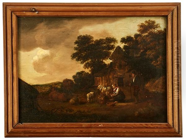 Landskap Med Bonder Oil Painting by Roelof van Vries