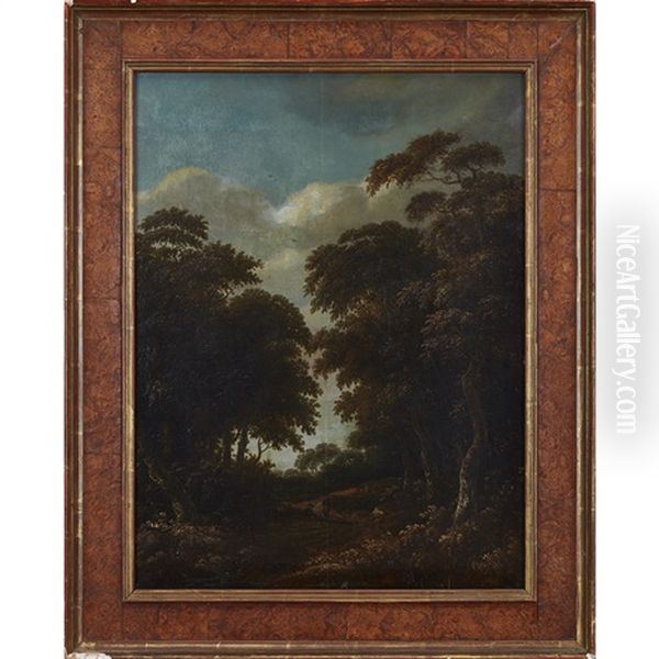 Wooded Landscape With Travellers On A Track Oil Painting by Roelof van Vries