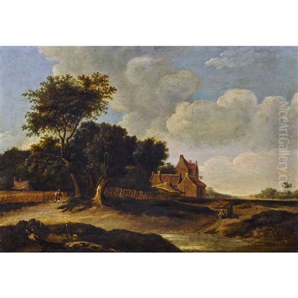 Landschaft Mit Gehoft Und Staffage Oil Painting by Roelof van Vries