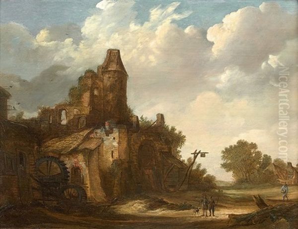 Promeneurs Pres D'une Architecture En Ruine Oil Painting by Roelof van Vries