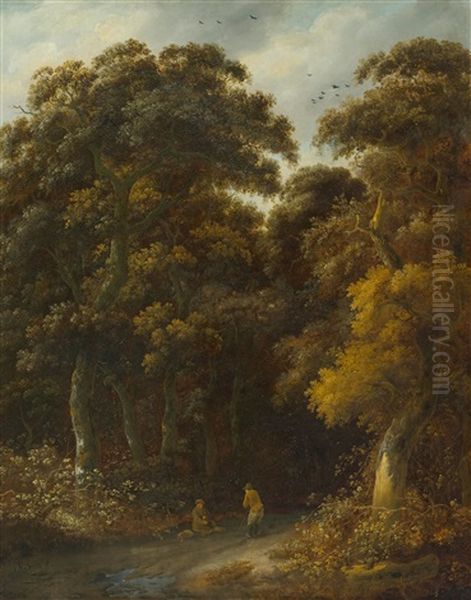 Waldlandschaft Mit Zwei Figuren Oil Painting by Roelof van Vries