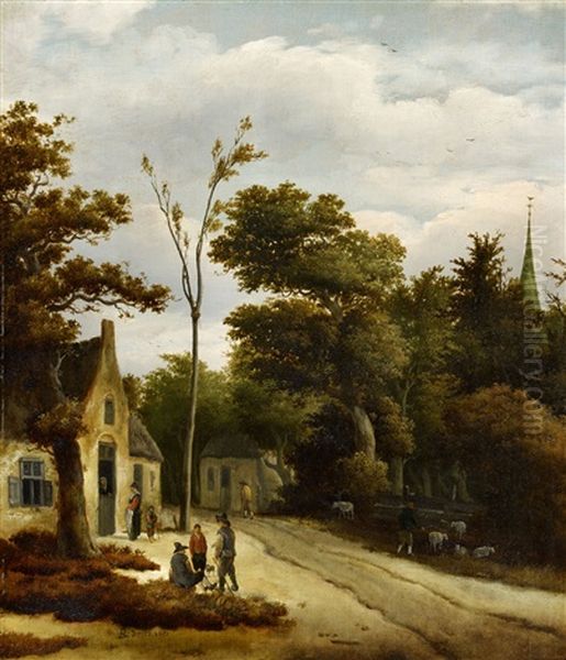 Landscape With A Woodland Path Oil Painting by Roelof van Vries