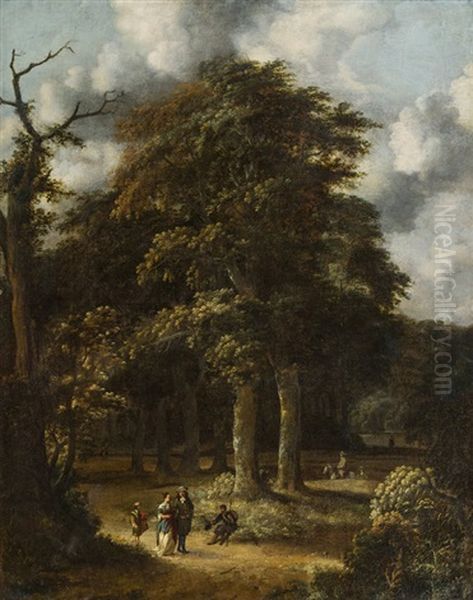 Elegantes Paar Auf Einem Waldweg Oil Painting by Roelof van Vries