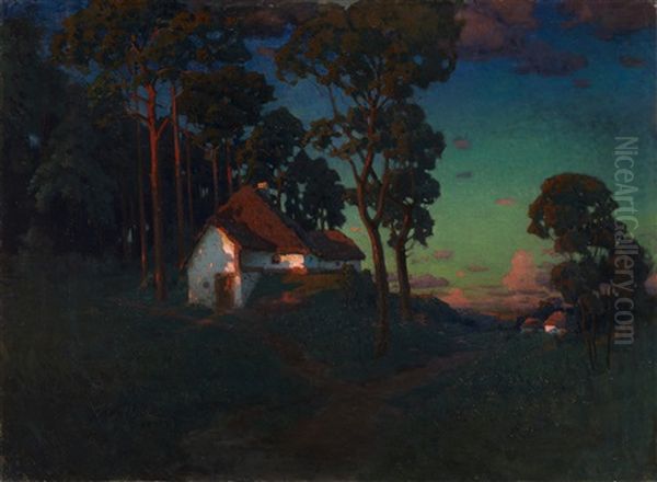 Village At Sunset Oil Painting by Konstantin Kharitonovich Vroblevsky