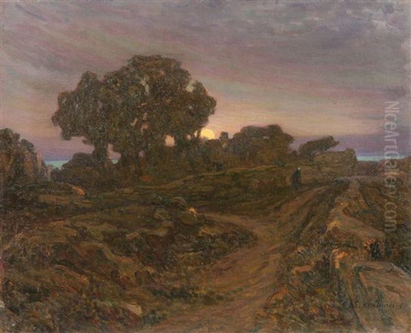 Sunset Over The Hilltop Oil Painting by Konstantin Kharitonovich Vroblevsky