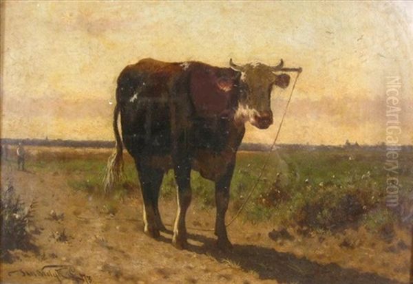 Landscape With Cow Oil Painting by Jan Vrolijk