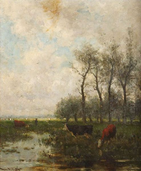 Vaches A L'abreuvoir Oil Painting by Jan Vrolijk