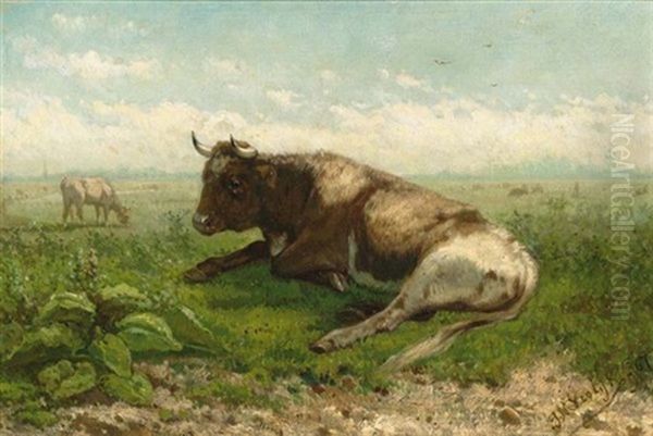 Resting Cow Oil Painting by Jan Vrolijk