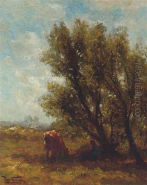 In De Schaduw: Resting Under A Tree Oil Painting by Jan Vrolijk