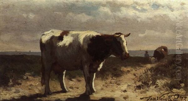 A Cow In A Field Oil Painting by Jan Vrolijk