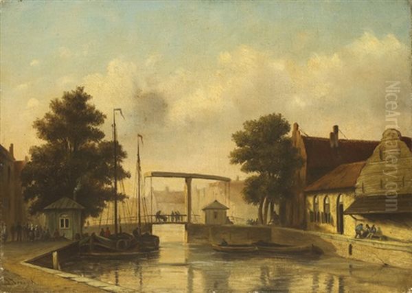 Dutch Canal Scene by Adrianus Jacobus Vrolyk