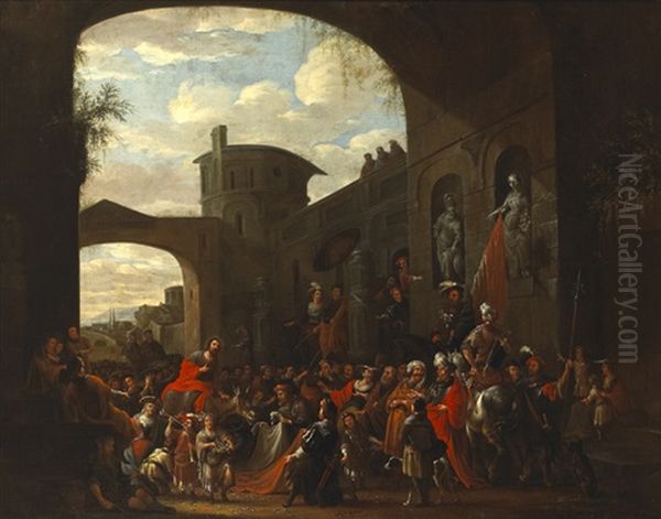 Christ Entering Jerusalem (palm Sunday) Oil Painting by Pieter Pietersz Vromans the Elder