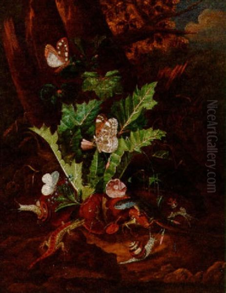 Waldstilleben Mit Schnecken, Schmetterlingen Und Eidechsen Oil Painting by Isac Vromans