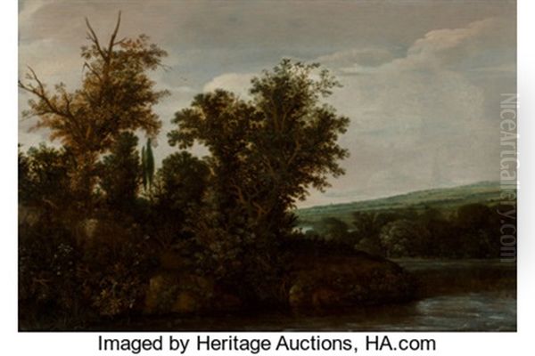 A Wooded River Landscape With A Horseman Oil Painting by Cornelis Hendriksz Vroom