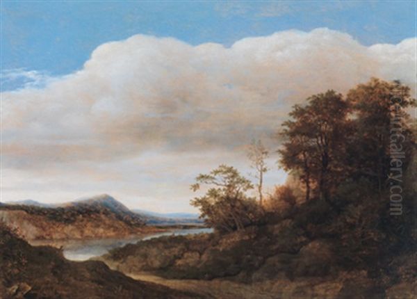 Eine Bewaldete Flusslandschaft Oil Painting by Cornelis Hendriksz Vroom