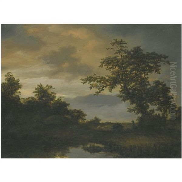 A Wooded River Landscape With A Shepherd And His Flock On The Bank Oil Painting by Cornelis Hendriksz Vroom