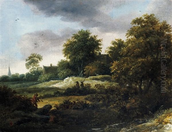 Waldlandschaft Mit Einem Holzfaller Und Jagern Oil Painting by Cornelis Hendriksz Vroom