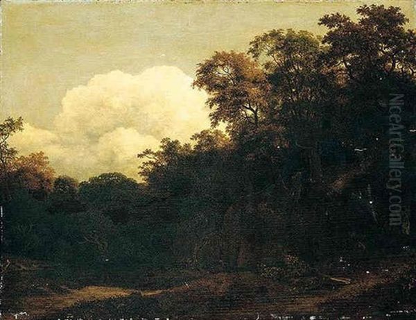 A Wooded Landscape Oil Painting by Cornelis Hendriksz Vroom