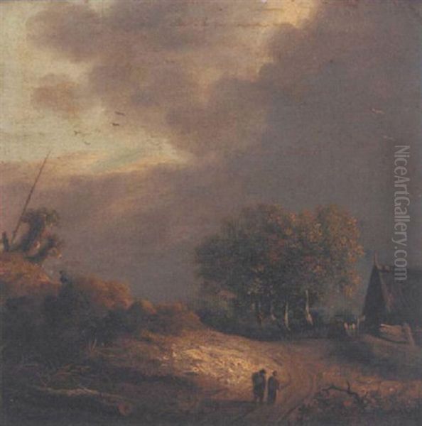 A Wooded Landscape With Figures On A Path Oil Painting by Cornelis Hendriksz Vroom