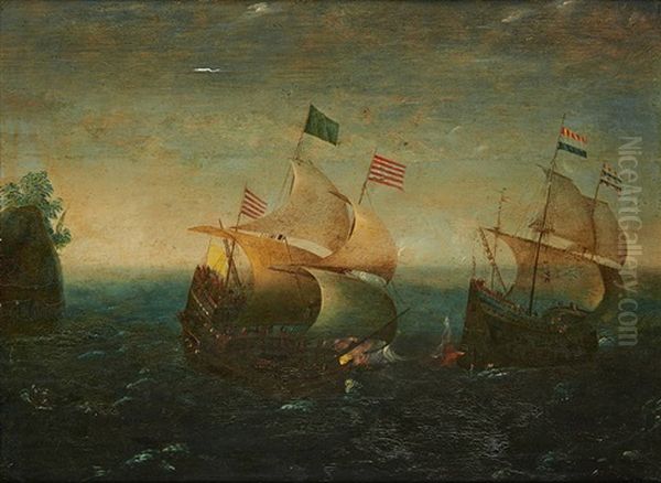 Combat Naval Oil Painting by Hendrik Cornelisz Vroom