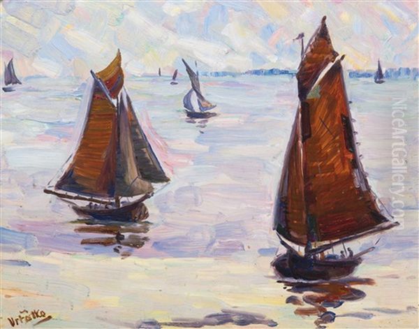 Sailboats Oil Painting by Antonin Vrtalko-Jary