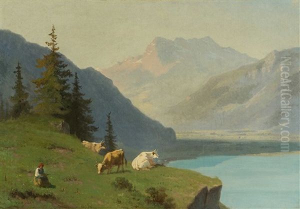 Blick Oberhalb Montreux Gegen Die Rhoneebene Und Die Dents Du Midi Oil Painting by Francois Vuagnat