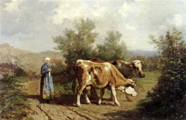 La Gardeuse De Vache Oil Painting by Francois Vuagnat