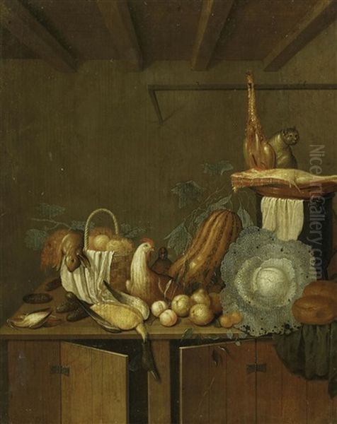 Kuchenstilllleben Oil Painting by Gerrit Van Vucht