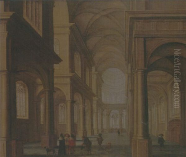 The Interior Of A Reformed Church, With A Beggar Soliciting Alms From An Elegant Company Oil Painting by Jan van Vucht