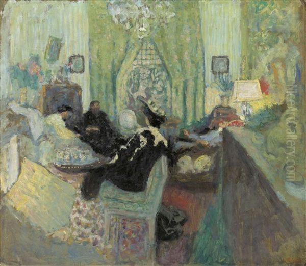 Le Salon Vert Chez Madame Aron (version I) Oil Painting by Edouard Vuillard