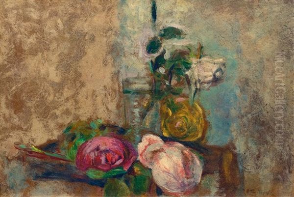 Roses Et Pivoine Oil Painting by Edouard Vuillard